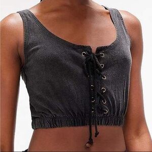 Urban Outfitters gray acid wash lace up cotton sleeveless crop top size small